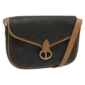 Authentic Christian Dior Honeycomb Canvas Shoulder Bag PVC Black Gold